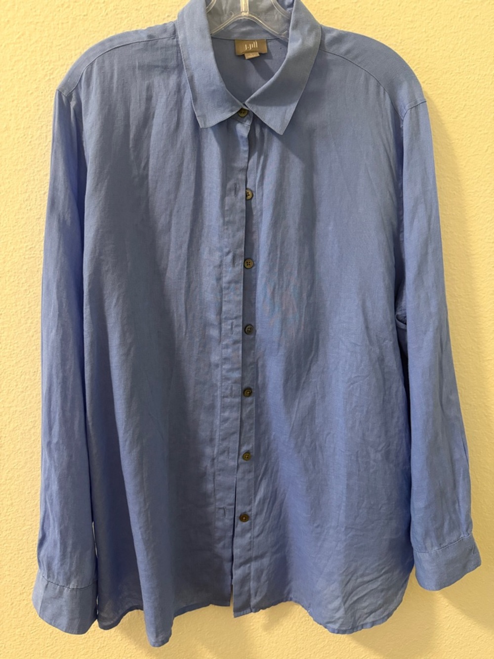 J. Jill Light Blue Button-Front Blouse linen 100% size L
